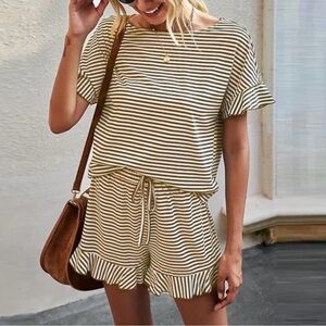 Striped Short Sleeve Top and Shorts Set